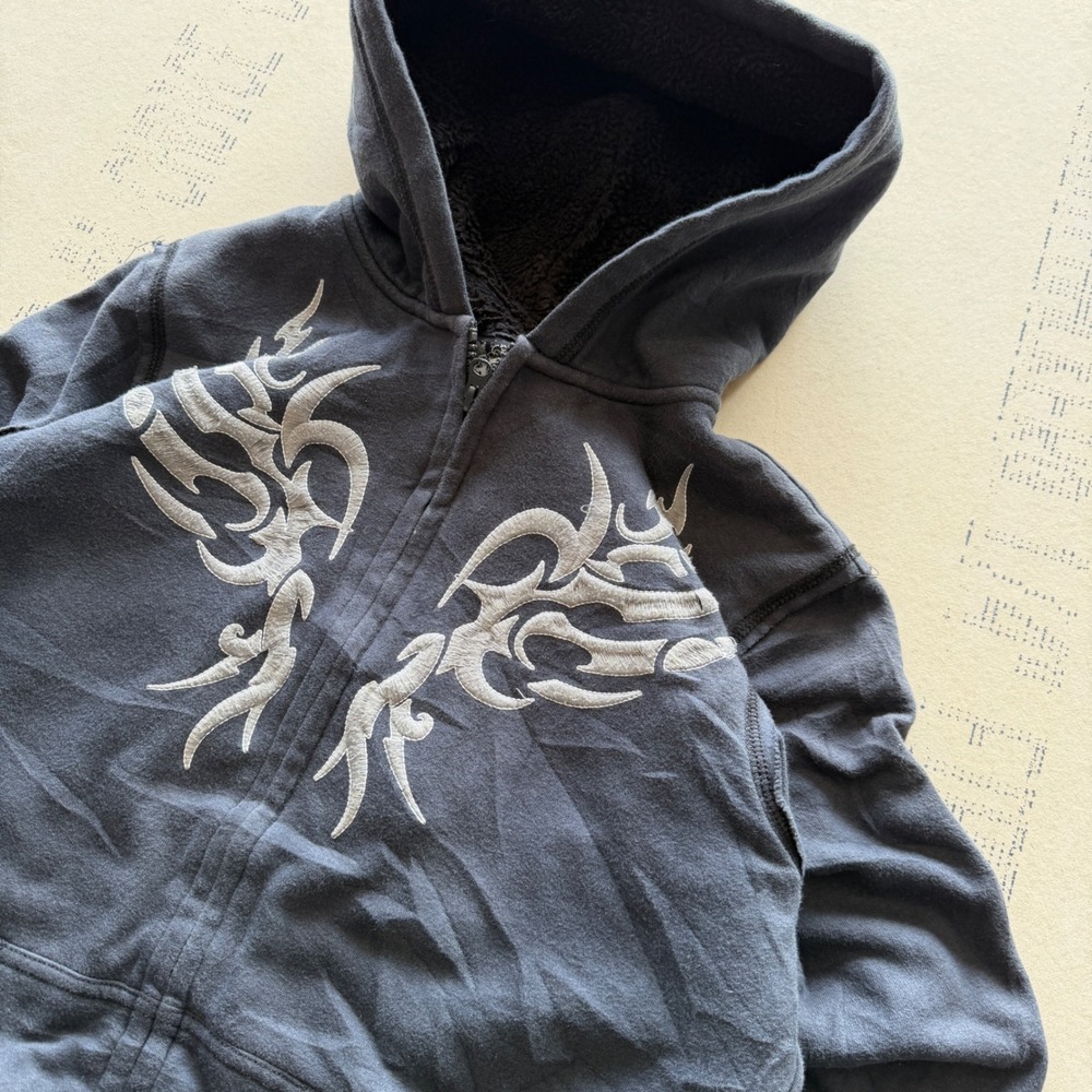 Y2K Helix Tribal Graphic Zip Up Hoodie